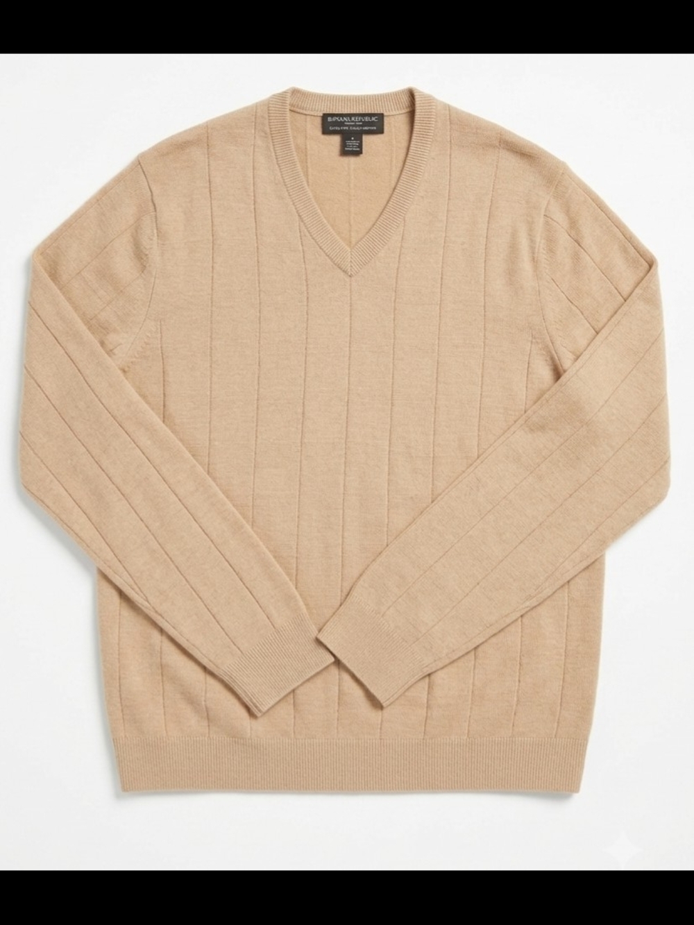 Banana Republic Men’s Large Beige V-Neck Sweater Extra Fine Italian Merino Wool